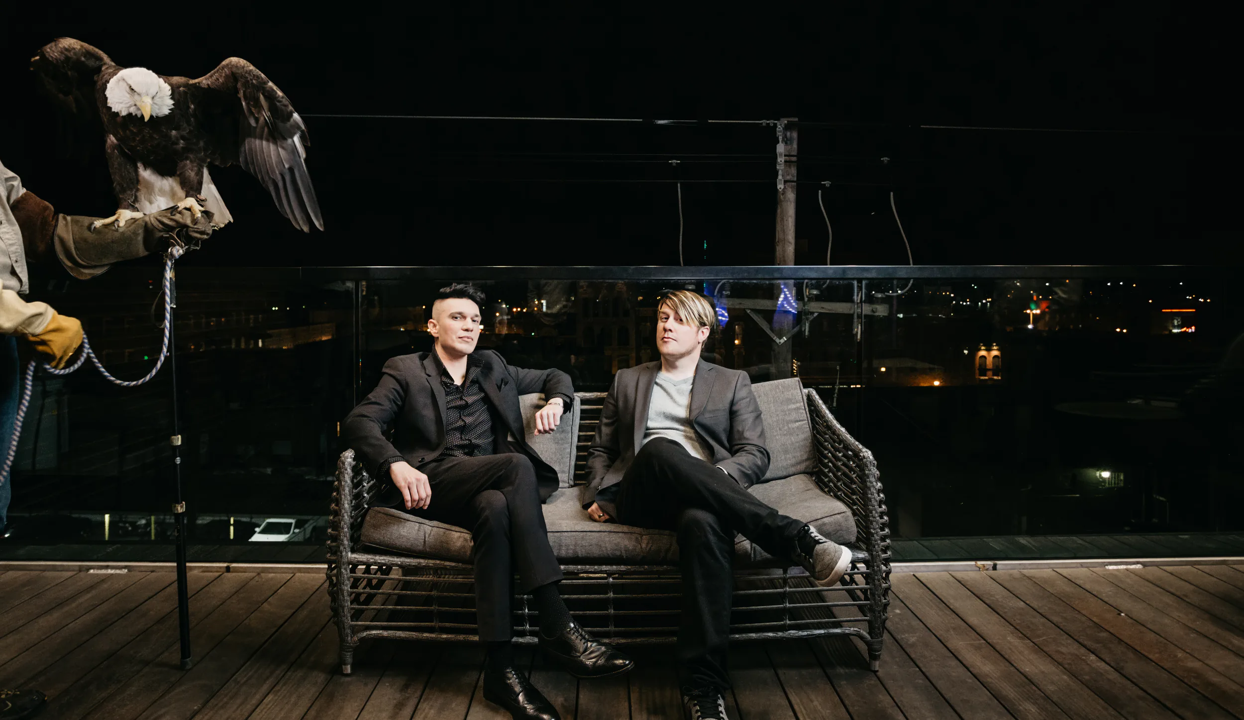 Eagle Speak co-founders Jason Arend and Myke Bates after the company was acquired by Hearo Technologies