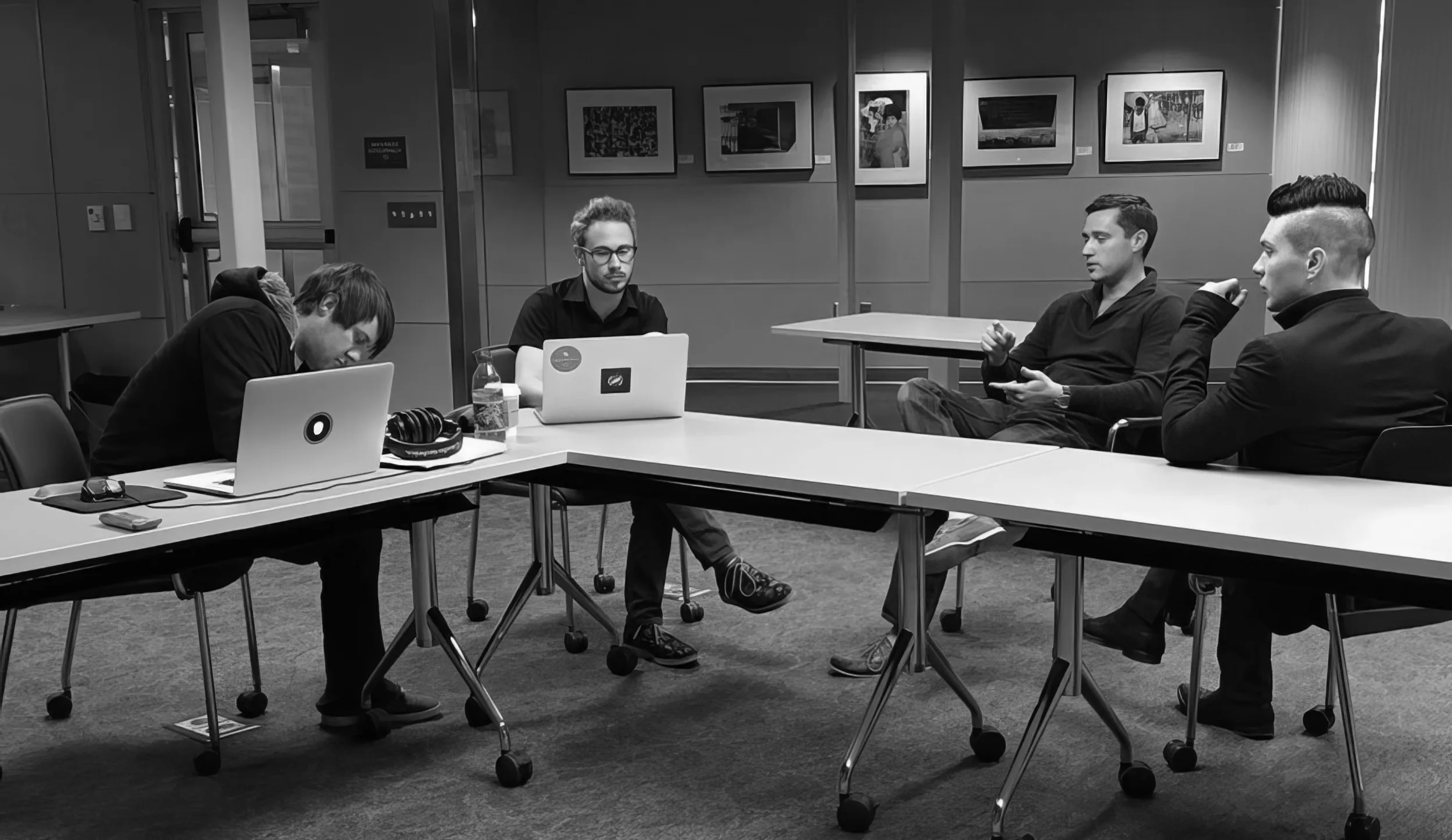 Jason Arend, Myke Bates, and Brandon Cash working on Eagle Speak during Startup Weekend Springfield