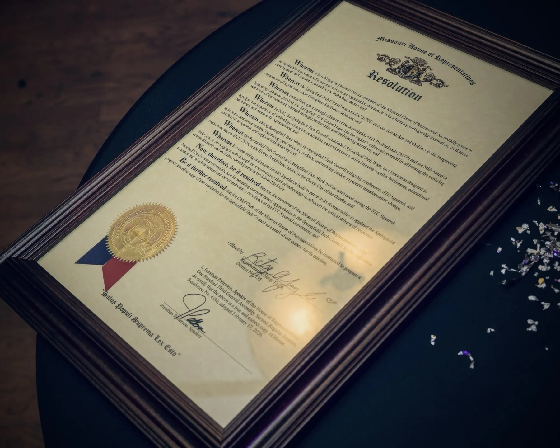 Missouri House Resolution recognizing the economic impact and cutting edge innovation of Springfield Tech Council